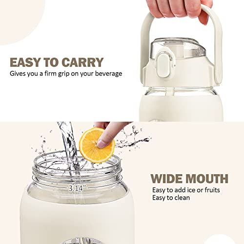 Kytffu 56Oz Glass Water Bottles With Straw, Motivational Glass Bottle With Silicone Sleeve And Time Marker, Leakproof Large Glass Water Jug For Gym Home Office,White #TOP4