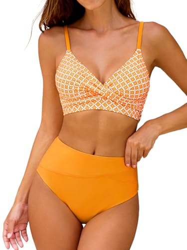 Image of CUPSHE Women's Bikini Sets Two Piece Swimsuit High Waisted V Neck Twist Front Adjustable Spaghetti Straps Bathing Suit