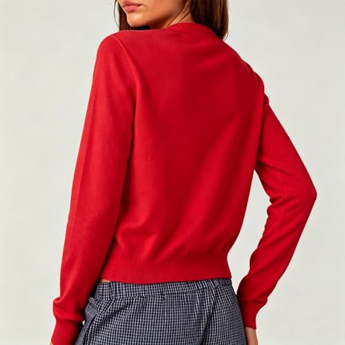 Image of Women's Y2K Lightweight Button Down Long Sleeve Casual Crew Neck Soft Knit Fall Cardigan Sweater Tops