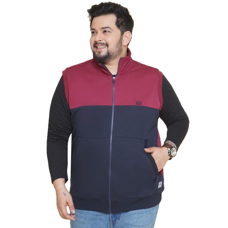 Plus Size Men's Solid Mock Collar Pullover Red Cotton Sweatshirt for Men-image-1