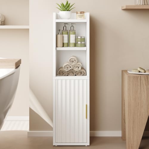 Yoobure Fluted Small Bathroom Storage Cabinet, Narrow Toilet Cabinet, White by Yoobure - Used condition - Image 3