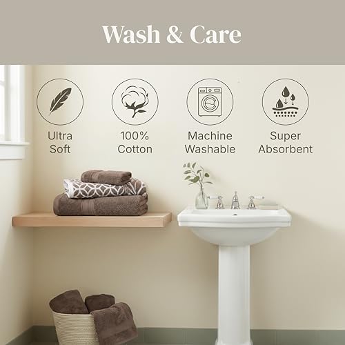 Image of Modern Threads 6 Piece Bath Towel Set - Bathroom Set with 2 Bath Towels, 2 Hand Towels, and 2 Wash Cloths - 100% Cotton, Super Absorbent & Extra Soft - Reversible Botanical Vine (Taupe Brown)