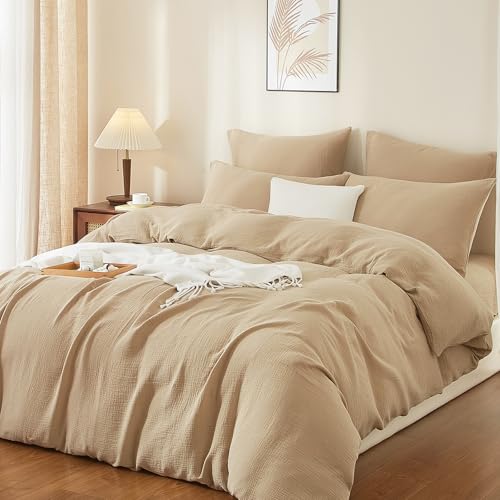Boqingzhu Muslin Bettwäsche 135x200 cm Baumwolle Beige Braun...