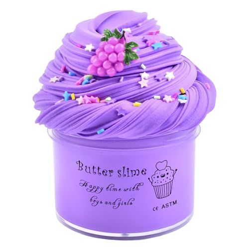 Purple Grapes Butter Slime, Stress Relief Scented Slime Toy for Girls Boys, Non-Sticky, Party Favors, Prize, School Education, Birthday Gifts(7oz 200ML)