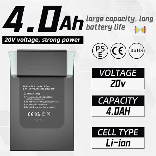 Image of 20V 4.0Ah Battery for Hoover ONEPWR 20V Replacement, Compatible with Hoover ONEPWR Cordless Vacuum Cleaners BH15030 BH25040