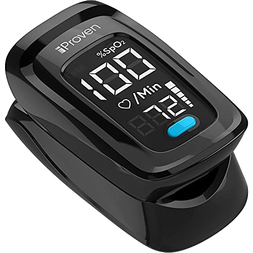 Fingertip Pulse Oximeter, Blood Oxygen Saturation Monitor (SpO2) with Heart Rate Detection and Pulse Bar Graph, White Bright Digital LED Display, Batteries and Carry Case Included
