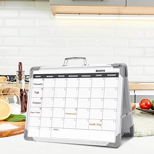 Magnetic Dry Erase Board With Calendar - Small Double Sided Whiteboard On Desktop With Monthly Schedule Planner, Portable Folding White Board On Table Top For Kids Drawing, Teacher Students Classroom #TOP5