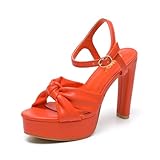 Amoji Womens 4 Inch Platform Heels High Heels For Women Sexy Ankle Strap Heels Braid Knot Chunky Heeled Sandals 322 Orange Size 8.5 women