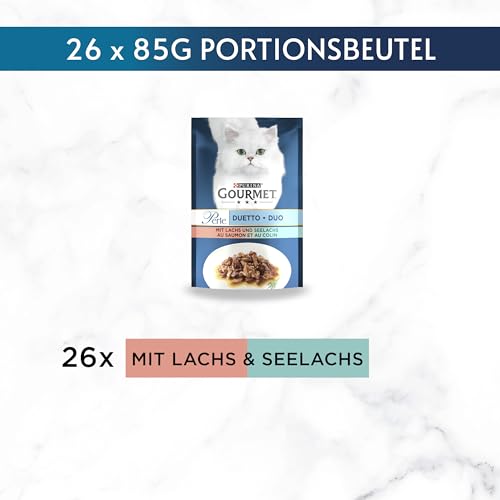 Gourmet Perle Duetto Katzenfutter nass, mit Lachs und Seelachs, 26er Pack (26 x 85g)