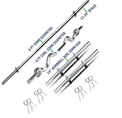 HASHTAG FITNESS Home Gym Barbells 6ft (25mm),4ft Curl (23mm) with Solid Dumbbell Rod(25mm)