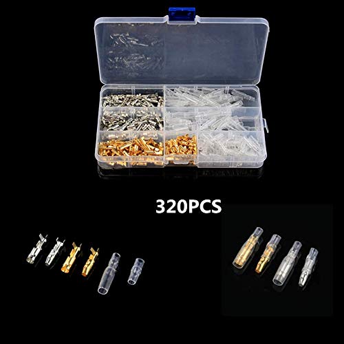 320pcs 4.0mm Female and Male Terminals Connector Gold Brass Electrical Wire Connector with Insulating Sleeves for Car