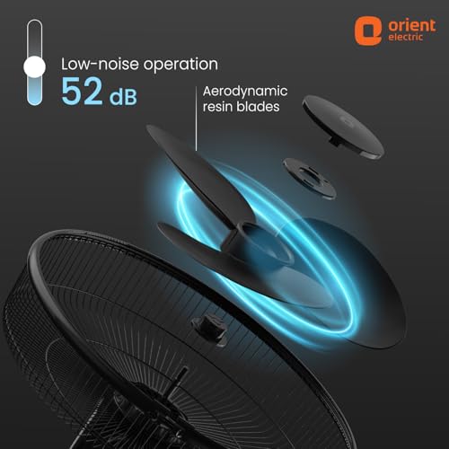 Image of Orient Electric Harrier BLDC Stand Fan with Remote | Energy Saving Fan, Whisper Quiet 52 dB Operation | 90 Oscillation, Tilt & Height Adjustment | 2 Year Warranty, Black
