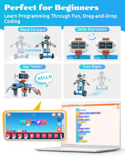 WhalesBot E7 Pro Coding & Remote Control Robot Kit for Kids 8+, Scratch & Modular Programming, Educational Engineering Science Toy Set with Smart Controller/Sensors/Motors for Kids Ages 8-12, 12-16