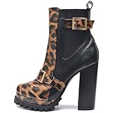 11 Cm Absatz und 3 Cm Plateau Vain Secrets Damen Chelsea Plateau Boots Stiefeletten mit Absatz Profil Sohle Lack Leopard (39 EU, Leopard Schwarz)