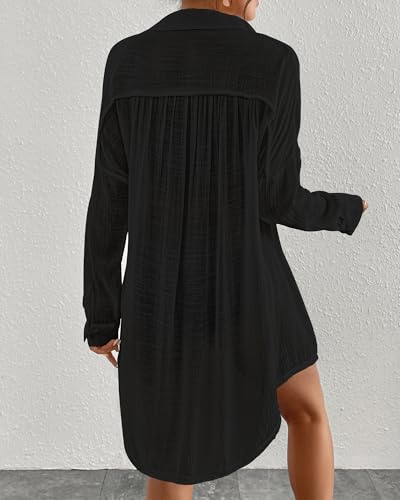 Long Sleeve Swimsuit Cover Up Oversized White Button Down Shirt Wome Bating Suit Coverup4