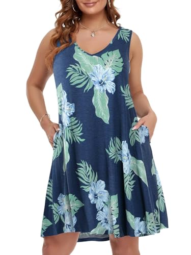 Image of BELAROI Women Casual Summer Beach Dresses Plus Size Sundress V Neck Pockets Swing Tank Dress Cover Ups