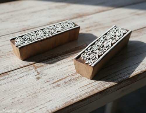 Image of RENIQ Wooden Printing Block for Fabric & DIY Craft | Handcrafted Indian Design Stamp for Textile, Pottery, Mehndi & Home Decor (Multicolor13)