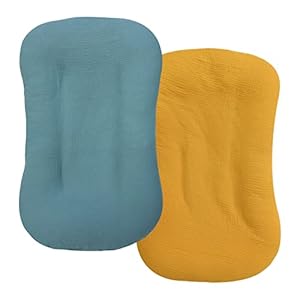 Muslin Baby Lounger Cover 2 Pack, Organic Cotton Removable Slipcover for Newborn,Baby Padded Lounger Infant Floor Seat…