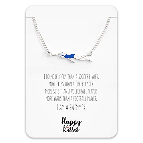Happy Kisses Swim Gift Necklace for Teen Girls – Cute Swimming Necklace with Swimmer Pendant Charm for Girls on a Swim Team – Inspirational Message Card2