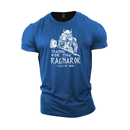 GYMTIER Sons of Odin - Training for Ragnarok Vikings - Camiseta de gimnasio para hombre, entrenamiento de culturismo, entrenamiento, levantamiento de pesas, azul real, M