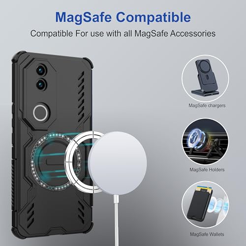 Image of Zapcase Back Case Cover for iQOO Z10R | MagSafe Case with Built-in Metal Ring | Supports MagSafe Charger, Wallet & Car Mount | Shockproof Hybrid PC + TPU | Black