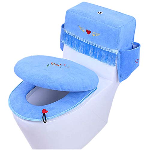 Yokawe WC-Sitzbezug-Kissen, waschbar, mit Reißverschluss, weich, dick, warm, WC-Sitzbezug, mit Griff (blau)