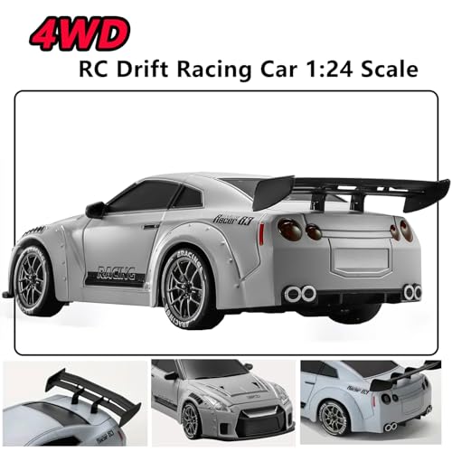 Image of RC Drift Car, 1:24 Scale Remote Control Vehicle with LED Lights,Drifting Tires&Two Batteries, Racing Sports Toy Idea Gift for Adults Boys Girls and Kids Galactic Silver