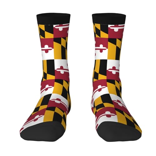 Bmnaswt Calcetines elásticos con estampado de la bandera del estado de Maryland para adultos, ideales para uso diario, gimnasio, correr y atuendos casuales, 2 negro-1, talla única