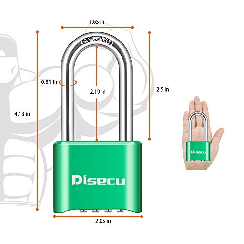 Image of 1 Pack disecu Heavy Duty 4 Digit Combination Lock, 2.5 Inch Long Shackle Outdoor Waterproof Padlock for School Gym Locker, Storage Unit, Fence, Gate, Toolbox (Green)