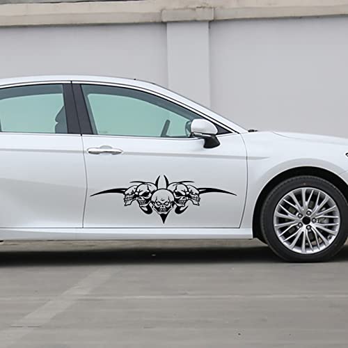 Bilisin Five Skull Head Pattern Car Hood Stripe Sticker Auto Racing Sport Body Side Stripe Skirt Roof Hood Decal Amusing Decoration For All Cars Vinyl Bumper Decal Black #TOP6