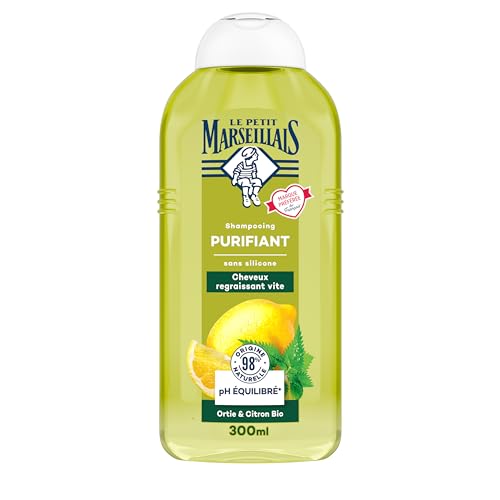 Le Petit Marseillais | Bio Brennnessel & Zitronen-Shampoo (300 ml) - silikonfreies Shampoo für schnell fettendes Haar - 98% natürlichen Ursprungs und ausgewogener pH-Wert