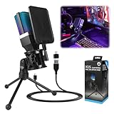 Microfone USB para PC, Streaming, Podcasts, Gravação, para Computador no Mac/PS4/PS5, Microfone Jogos, Microfone Gamer, Microfone de Mesa, Microfone, Microfone Condensador com Suporte de Tripé