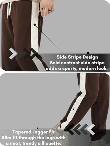 Image of GRECIILOOKS Men's Cotton Poly Blend Joggers with Side Stripe, Casual Sweatpants, Relaxed Fit Streetwear Trousers for Outdoors