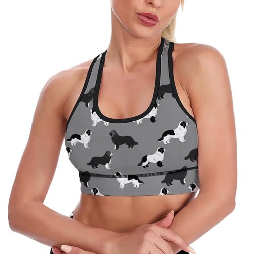 Comfort Fit Newfie Dog Sports Vest for Women Girls, Racerback Athletic Tank Tops with Bralette Pads Fast Dry Shirts for Yoga Workout