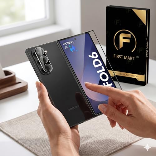 Image of FIRST MART Tempered Glass for Samsung Galaxy Z Fold 6 with Black Camera Lens Protector & Installation Kit | HD Clear, Edge-to-Edge, Scratch Resistant, Case-Friendly | Pack of 1