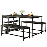 Simple Wisdom Comedor,Comedor 4 Sillas,140CM Mesa Comedor con 2 Bancos,Comedores Cuenta con Cajones de Tela y...