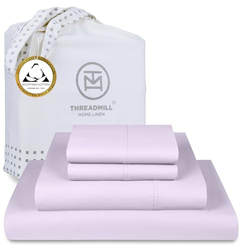 Image of Threadmill Egyptian Cotton Queen Sheet Set | 100% Certified Egyptian Cotton Sheets for Queen Size Bed | Queen Bed Sheets Set with Snug Fit 16" Deep Pocket | Soft Cooling Sateen Bedding Set | Lilac