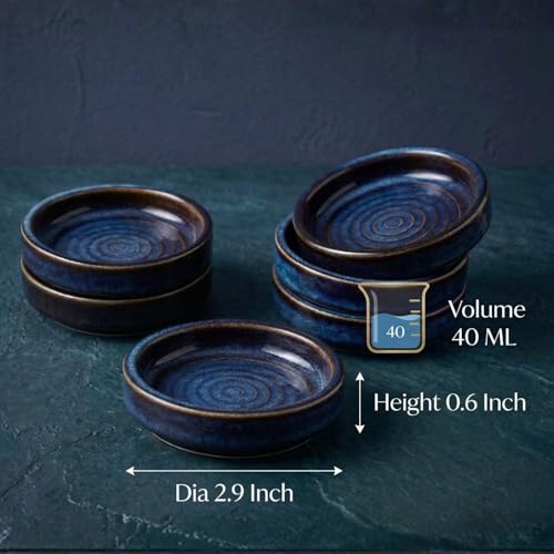 Image of Freakway Reactive Glaze Dip Bowl Set, Blue Ceramic Serving Bowls, Set of 6, Handcrafted