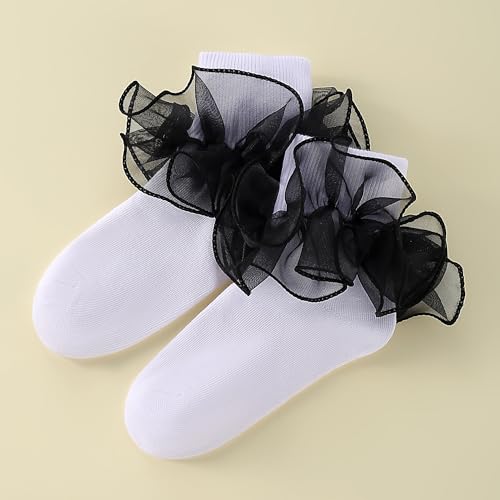 Image of Dicry Socks for Women, Big Ruffle Socks with Turn Cuff and Double Lace