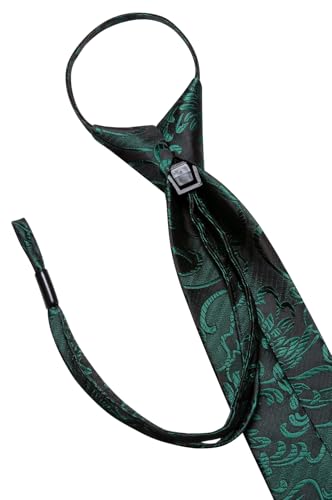 Image of Hi-Tie Dark Green Ties For Men Pretied Silk Adjustable Floral Zipper Necktie Pocket Square Cufflinks Lapel Pin 4pcs Wedding Party Prom