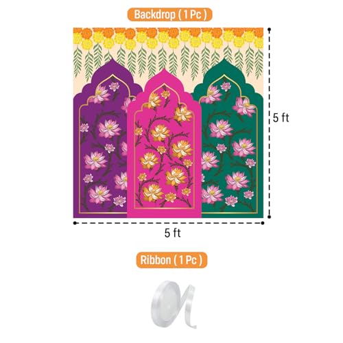 Image of Party Propz Multicolor Lotus Print Backdrop Decoration Cloth - 1Pc 5ft*5ft Ganpati Decoration Setup for Home, Varamahalakshmi Decorative Items, Pooja Backdrop Cloth, Krishna Janmashtami, Haldi Decor
