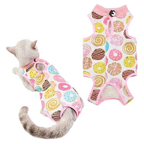 HACRAHO Cat Recovery Suit, 1 Pack Donut Pattern Cotton Cat Wound Surgery Recovery Suit Soft After Recovery Surgery for Small Cats and Dogs, M Cover