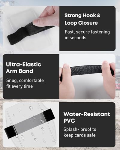 Uniclife 5 Pack Arm Badge Holder for Men, PVC ID Badge Holder, ID Holder, Armband Badge Holder with Adjustable Elastic Arm Band, Ski Pass Holder for Work, Gym, Running & Outdoor Sports