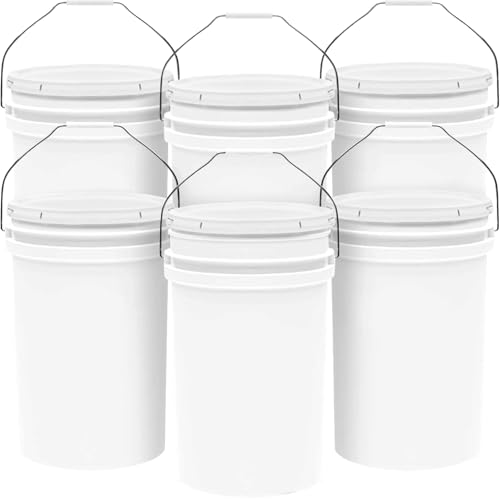 Image of 6.5-Gallon White Bucket Pail Container with Lid | Food Grade | Heavy-Duty Approx 90 MIL Extra Durable | Metal Handles with Plastic Grip | Multi-Use | Easy Stack and Store | BPA Free - 6 Pack
