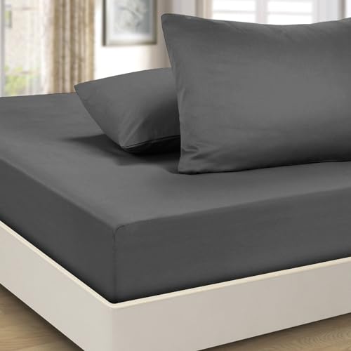 Imperial Rooms Super King Size Fitted Sheets Brushed Microfiber Bed Sheets 16"/40CM - Extra Deep Easy Care Soft Fitted Sheet - Shrinkage and Fade Resistant (Charcoal)