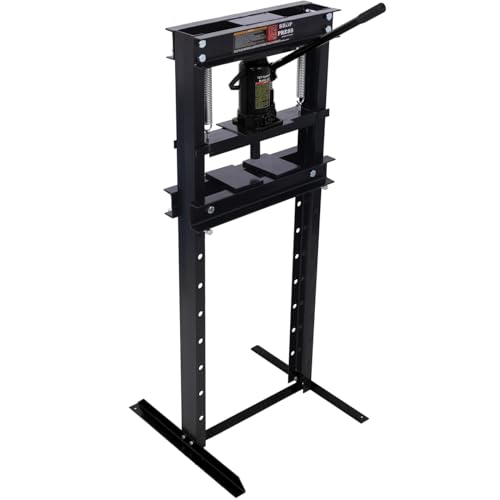 ZenithX Hydraulic Shop Press,12-Ton Capacity,Floor Mount,with Press Plates,H-Frame Garage Floor Press,Adjustable Working Table Height,Black