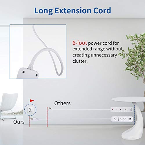 image for CFMASTER USB Power Strip Surge Protector Long Extension Cord 6 feet, 3