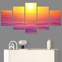 SIGNWIN 5 Panel Canvas Wall Art Coastal Multicolor Photography Relax/Calm Romantics Sunset for Home Decorations Ready to Hang - 60