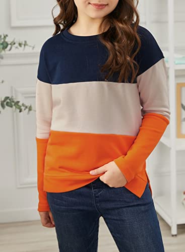 Image of SELINK Girls Big Kids Long Sleeve Striped Color Block Pocket Tees