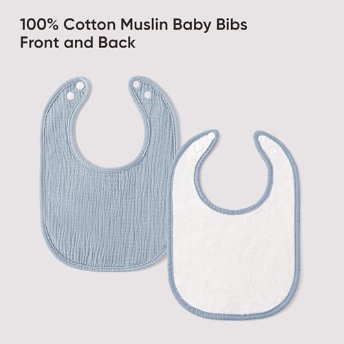 Bearmoss Muslin Baby Drooling Bibs 8 Pack, 100% Cotton Square Adjustable Bandana Bibs Gift for Baby Girls Boys Teething Drool (Mint Iceberg)